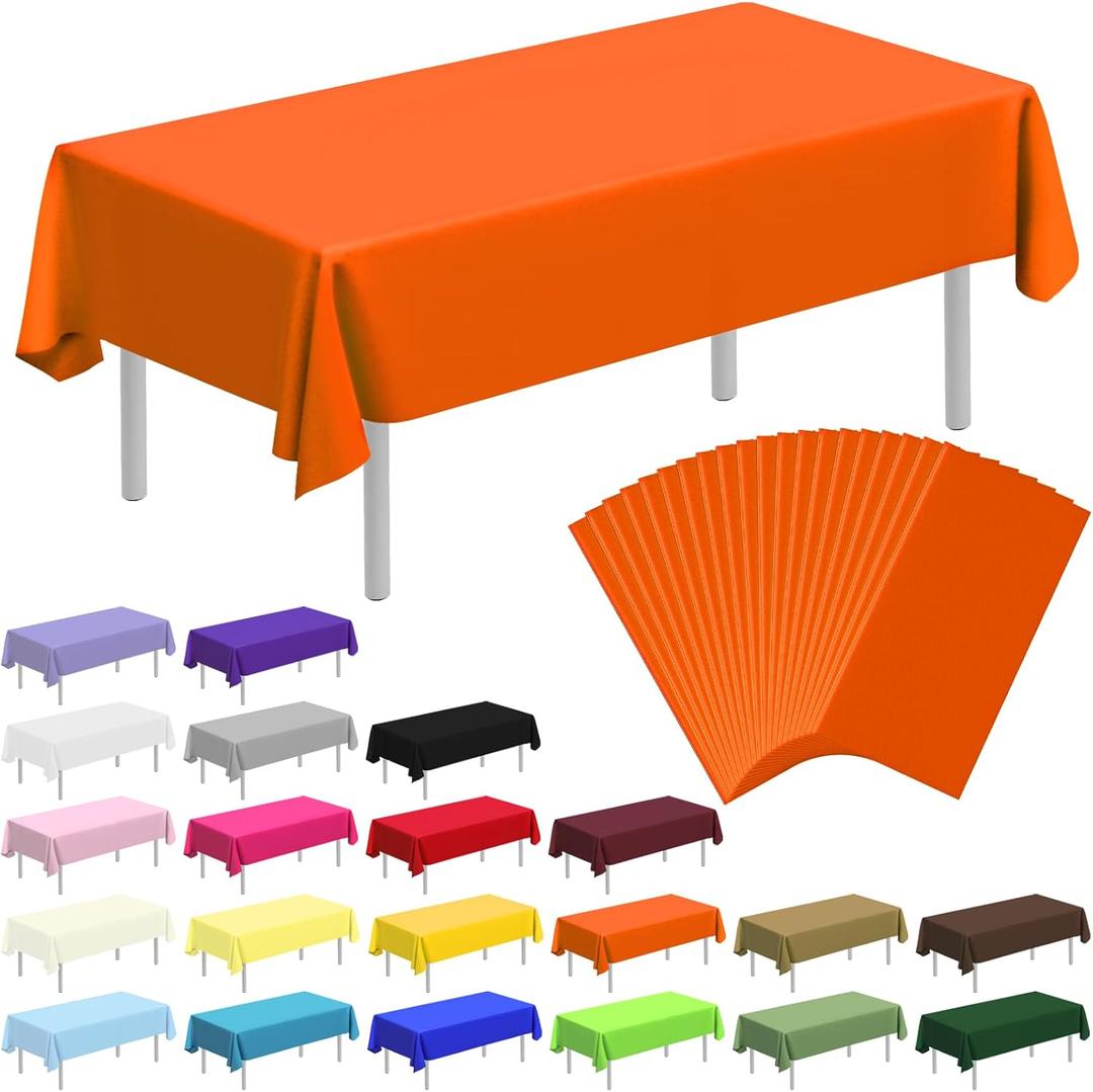 2 x 20 Pack Disposable Plastic Tablecloth Rectangle, 54 X 108 Inch Premium Plastic Table Cover for Parties, Picnic, Camping, Birthday, Weeding (Orange, 54" X 108" Rectangle)
