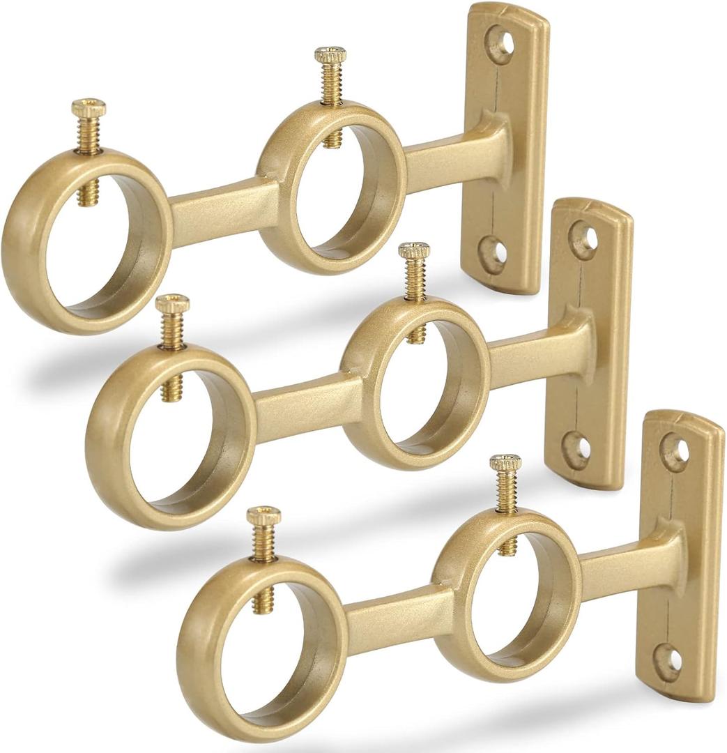Goowin Curtain Rod Bracket, 3pcs Curtain Rod Holders, Durable Curtain Brackets for Curtain Rod, Double Curtain Rod Bracket for Living Room Bedroom Curtain rods, Drapery Rods (Gold)