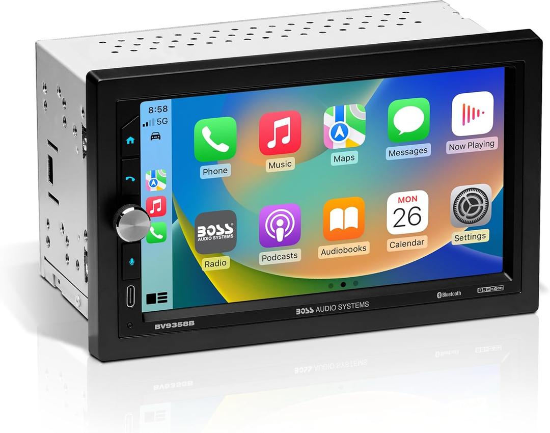 BOSS Audio Systems BV9358B Car Stereo  Wireless CarPlay Android Auto, Double Din, 7 Inch Touchscreen, Bluetooth, NO CD DVD Player, AM/FM Radio Receiver, A/V Input, USB