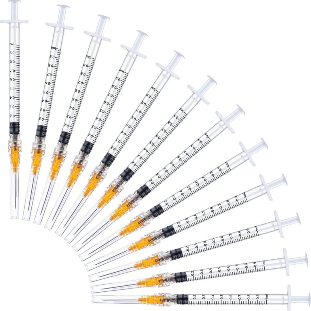 100 Pack 1ml Industrial Syringes with 25Ga 1 Inch Needle, Plastic Disposable Syringe and needle for Scientific Labs, Liquids Refilling and Measuring
