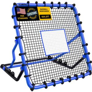 Baseball Rebounder Net - 4x4.5 FT Baseball & Softball Pitch Back Rebounder with 4 Adjustable Angles, Sturdy Steel Frame, Anti-Tear HDPE NET, Perfect for Pitching Fielding Catching Practice