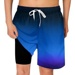 Cozople Boys Swim Trunks Quick Dry Compression Liner Swim Shorts Summer Bathing Suit with Inner Pocket Swimwear 7-20T (Fade Dark Blue)