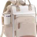 LOVEVOOK Laptop Backpack for Women Work Bag with Large Capacity Cup Side Pocket, 15.6 Inch Waterproof Computer Backpacks Purse, College Bookbag for School, Business, Teacher, Travel (Beige)