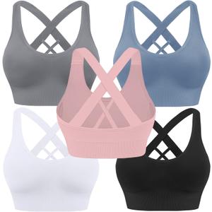 Evercute Sports Bra for Women Padded Medium Support Criss Cross Strappy Bras Seamless High Impact Yoga Exercise Athletic Bras (L)