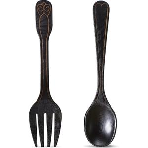 Yulejo Large Fork and Spoon Wall Decoration Rustic Kitchen Decoration 2 Pieces Wooden Spoon Wall Sign Fork Wall Art Farmhouse Wooden Sign for Home Kitchen Dining Room