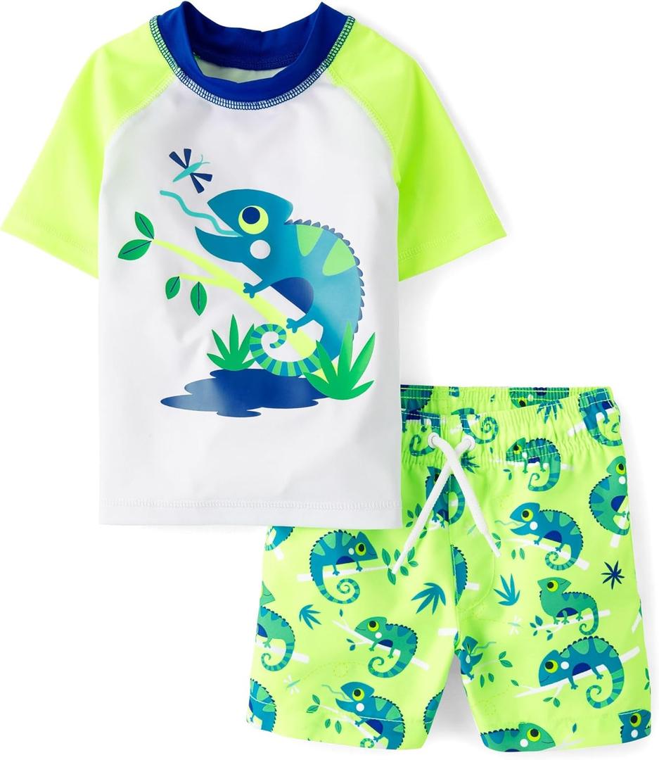 The Children's Place Baby-Boys and Toddler Short Sleeve Rashguard and Bottoms (5T, Neon Lime)