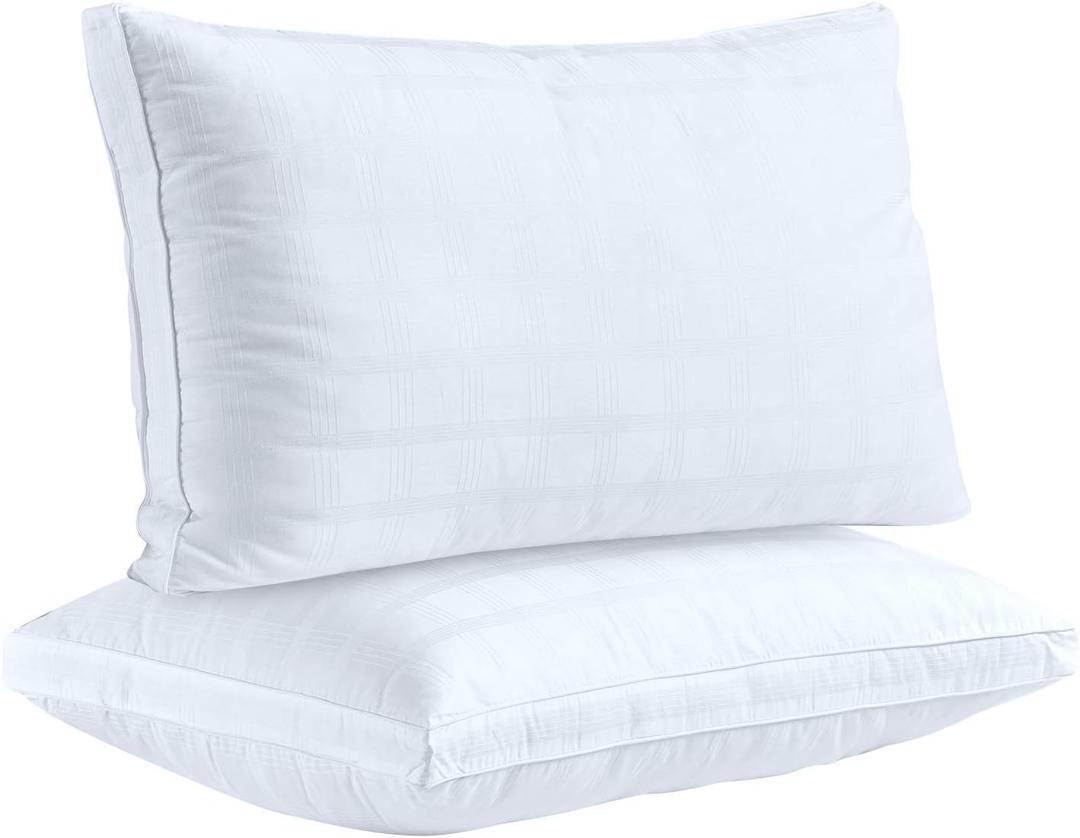 D & G THE DUCK AND GOOSE CO Down Alternative Bed Sleeping Pillows - King Size | 100% Cotton Hotel-Quality Bedding, Cooling Plush Pillows with 2" Gusset for Back, Stomach & Side Sleepers | Set of 2
