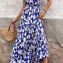 BTFBM Women Summer Dresses Casual Sleeveless Maxi Dresses Cute Floral Long Dress Wedding Guest Dress (Blue, M)
