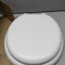 Mayfair Padded Toilet Seat, Cushioned Soft Vinyl over Wood Core Seat, Secure Hinges, Easy Clean, Made in USA, Round, White