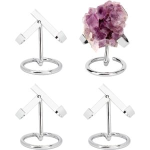 4 Pcs Crystal Rock Display Stand, Silver Stand for Display Self Standing Stands Holders, Crystal Display Stand for Crystals Stones Rocks Fossil Jewelry Ball Gemstone Collections Display