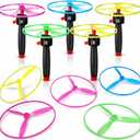 Flying Disc Launcher Toy - Pull String Flying Disc Set 5 String Launchers and 10 Flying Saucer Disk Launcher, Disk Helicopter for Kids Party Favors and Outdoor Activities