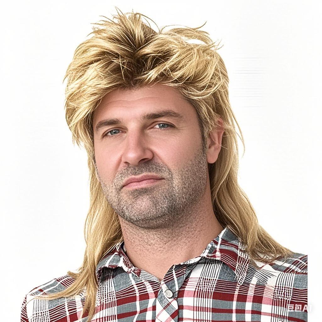 Mullet Wigs for Men Joe Dirt Emo Wig 80s 90s Costumes Fancy Party Accessory Cosplay Wig Halloween Man x (Light Blonde)