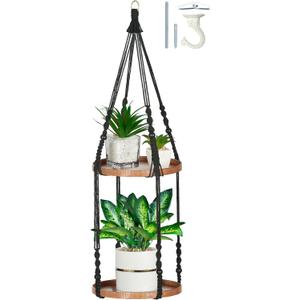 2 Tier Macrame Plant Hanger | Plant Hanger Indoor, Hanging Planter | Hanging Planter Shelf (Large, 12" Shelf)