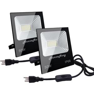 50W 120V LED Flood Light Plug in, Super Bright Security/Work/Plant Grow Light, IP66 Waterproof Outdoor, Daylight White Reflector Spotlight, Porch, Garage, Patio, Yard, Garden 2 Pack