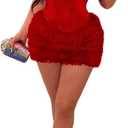 Uni Clau Women Sexy One Shoulder Pu Leather Bodycon Mini Dress Sequin Sleeveless Skinny Slim Fit Party Club Short Dress (Small, Red)