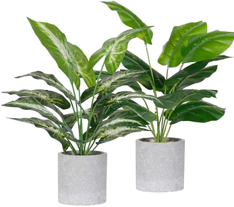 Der Rose 2 Pack Fake Plants Artificial Tropical Faux Plants Indoor for Office Desk Home Sage Green Decor Small