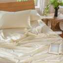MooMee Bedding Duvet Cover Set 100% Washed Cotton Linen Like Textured Breathable Durable Soft Comfy (Solid Cream White, King 104"x90")
