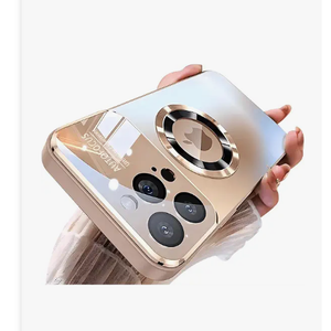 Doulings Magnetic Series Design for iPhone 12 Pro Case,[Compatible with MagSafe][Military Drop&Full Camera Lens Protector] Large Window Logo View Dust-Proof Matte Shockproof Cover,Gold