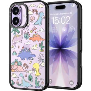 for iPhone 17 Case - [6.6 ft Military-Grade Drop Protection] [Anti-Peel Technology] Clear Black TPU Bumper Case with Cute Design(Cartoon Dinosaur)