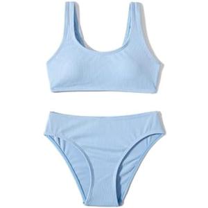 MIENOE Teen Girls' Swimsuits Two-Piece V-Neck Bikini Adjustable Shoulder Straps Swimsuit Kids Bikini with Chest Pad XL (160)