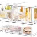 Stebopum 3 Pack Stackable Storage Drawers Clear Acrylic Organizer Makeup Bathroom Organizer and Storage for Beauty Supplies,Ideal for Vanity, Cabinet,Bathroom,Pantry Organization