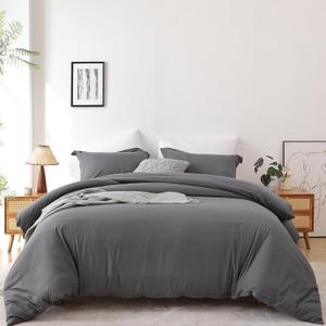 Whitney Home Textile Dark Grey Duvet Cover Set Twin Size - 2 Piece Luxury Soft Cooling Duvet Cover with Zipper Closure and Pillow Sham, Breathable Washed Brushed Microfiber, Comforter Not Included