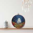 Vintage Round Wall Art Decor, Cute Ghost Retro Framed Art, Vintage Ghost Print Canvas Framed Wall Art, Round Hanging Decor for Living Room Bedroom, 10x10