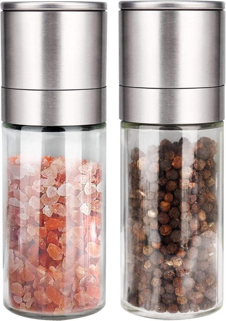 Gulex Salt and Pepper Grinder Set, Pepper Mill, Sea Salt Shaker Grinder Refillable, Adjustable Coarseness, Stainless Steel with Ceramic Rotor(Seasoning not included)