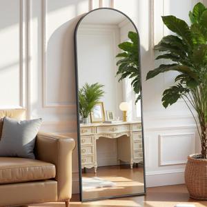 59"x16" Arched Full Length Mirror, Full Body Mirror with Leaning or Standing, Floor Standing Aluminum Frame for Bedroom, Livingroom, Cloakroom, Black