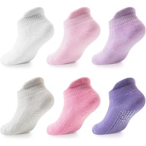 LA ACTIVE Non Slip Grip Ankle Boys and Girls Socks with Non Skid for Babies Toddlers and Kids Back to School (4-7 Years, Pinks - 6 Pairs)