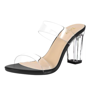 ZriEy Women's Chunky Block Open Toe Mid High Heeled Sandals Two Strap Slip on Heels Slide Sandals for Party Wedding Dress Dating Daily Pumps Shoes, 8.5