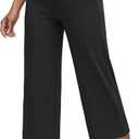 G4Free Capri Pants for Women Wide Leg Yoga Dress Capris with Pockets Cross Loose Casual Work Crop Pants (Black, M)