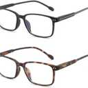 BLUEMOKY Reading Glasses for Women Men, Blue Light Blocking Glasses 2 Pack, Computer Readers, Spring Hinge (Black & Tortoise Rectangular)