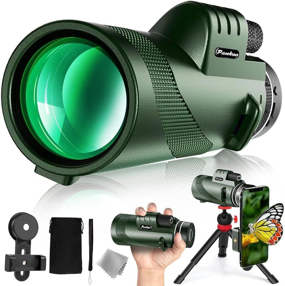 40x60 HD Monocular for Adults High Powered with Tripod, Monocular Compact with BAK4 Prism & FMC Lens, Bluetooth Camera Remote, Monoculars for Hunting, Bird Watching, Hiking,Traveling (Olive green)