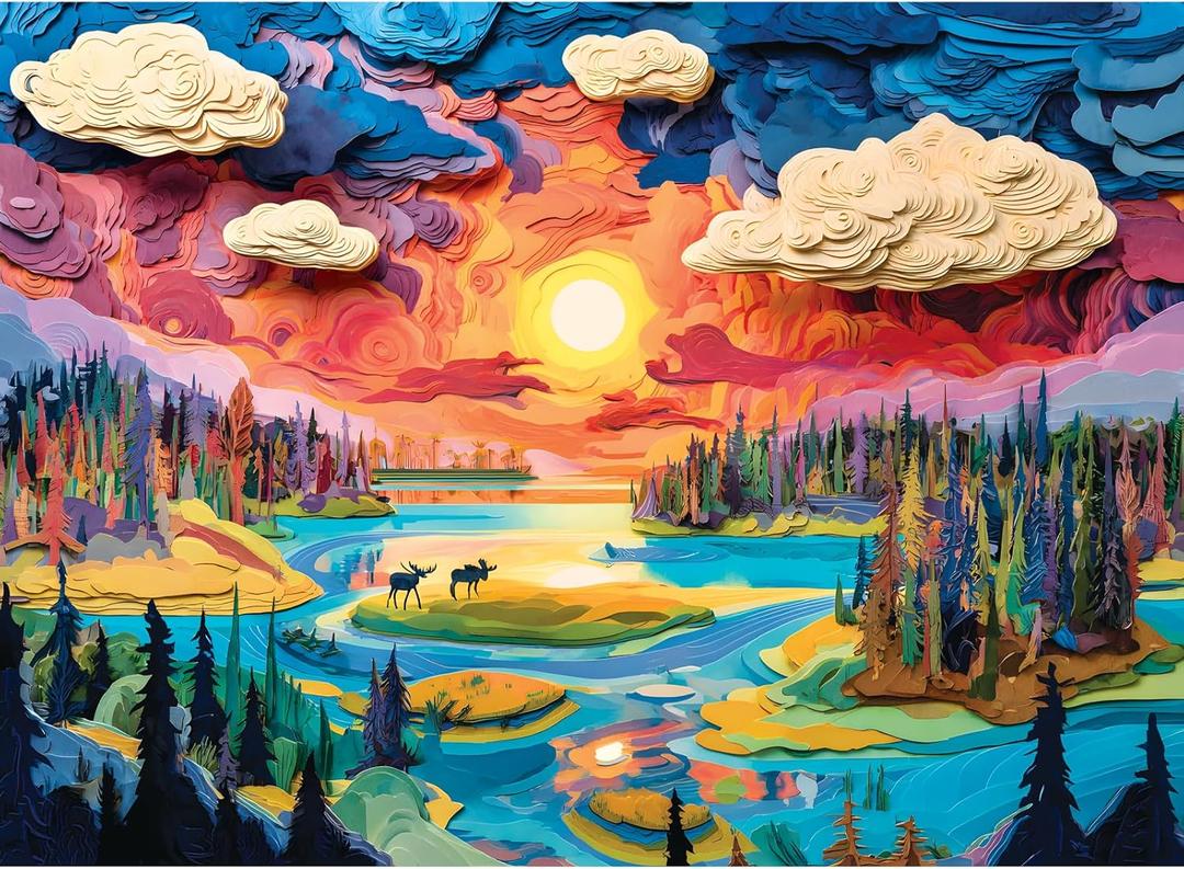 500 Piece Puzzle for Adults, Wild Animal Forest Jigsaw Puzzle, Colorful Sunset Landscape Adults Puzzle, Challenging Nature Scenery Puzzle, Family Activity Great Gift for Family Friends, 20.5 x 15 in