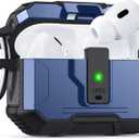 for AirPods Pro 2 Case Cover [Safety Lock] [Magnetic One-Click Open] [Military Shockproof Armor] Double Rugged Outdoor Wireless Charging Case for AirPods Pro 2nd Generation with Keychain, Blue