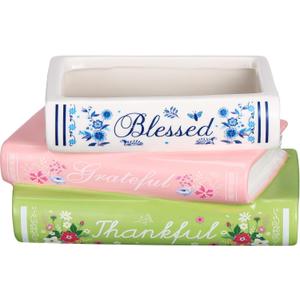 Honeydak Book Shaped Decorative Planter Small Ceramic Flowerpot Home Decor Cute Flower Vase for Book Lovers Bookshelf Room Office Table Valentines Gifts (Vintage)