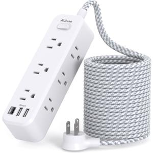Extension Cord 15 ft, Surge Protector Power Strip, Long Extension Cord with 9 Outlets 3 USB Ports, Extension Cord with Multiple Outlets, USB Power Strip for Home, Office, Dorm Room Essentials, College (White)