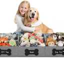 Qozary Large Dog Toy Basket with Diy Tag - Collapsible Dog Toy Bin, Fabric Personalized Pet Toy Box, Trapezoid Storage and Organizer for Pet Supplies (Large 35.4"x11.8", Gray)