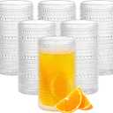 16oz Hobnail Drinking Glasses Set of 6, Vintage Large Capacity Embossed Clear Tumblers, Highball Glasses for Water, Cocktail, Beer, Whiskey, Juice & Bar Use