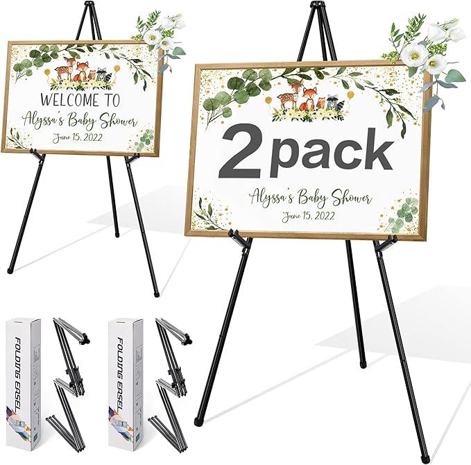 VAIIGO 63" Display Easel Stand - 2Packs Art Easels for Wedding Sign Poster Stand Folding Floor Adjustable Metal Black Easel Instant Tripod Easel for Painting Wedding Welcome Sign Stand