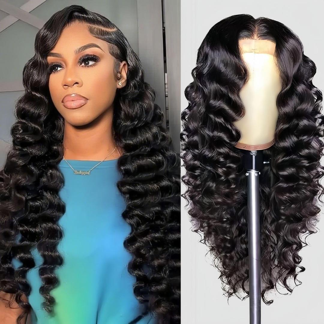 PYY Deep Wave Lace Front Wigs Human Hair Deep Wave Wig 13x4 HD Lace Frontal Raw Human Hair Glueless Wigs for Black Women Pre Plucked with Baby Hair 22 Inch