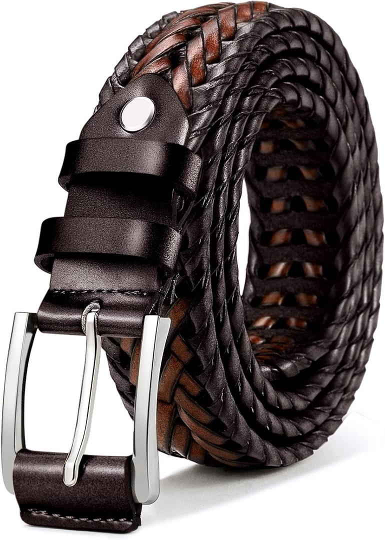 BULLIANT Mens Belts,Leather Woven Braided Belts for Gift Men Casual Jeans Golf (34"-38"Waist Adjustable, Deep Brown/Light Brown1486)