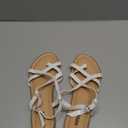 Veittes Women's Gladiator Flat Sandals - Casual Criss Cross Ankle Strap Design, Round Toe, Comfortable Rubber Sole, lightweight Summer Beach Toe Ring Thong Sandals (9, White)