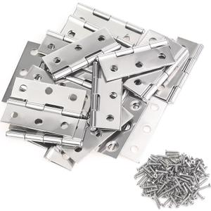 20 Pieces Stainless Steel Folding Hinges, 1.73 Inch Cabinet Hinges, Small Door Hinges, Small Hinges with 120 Pieces Screws for Wooden Cabinets Box Small Crafts and Lightweight Projects