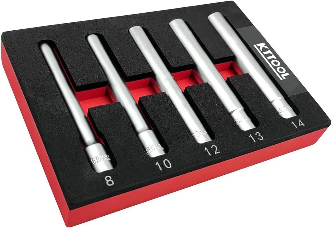 5PCS Deep Metric Socket Set, 3/8-Inch Drive Socket, 12PT 8-10-12-13-14MM - Extra Long Deep 120MM