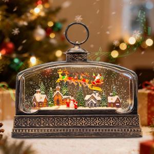 Large Christmas Snow Globes Christmas Lantern, Musical Snowglobes with 8 Songs 6H Timer Dual Power, Snow Globe Lighted Christmas Decorations Indoor Xmas Ornament Snowglobe Bronze 9.25"