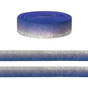 10 Yards Sparkling Gradient Blue Ribbon for Crafting Sewing, 5/8 Inch Wedding Birthday Ribbons for Gift Wrapping, Shiny Carnival Ribbons for Hair Bow Accessories