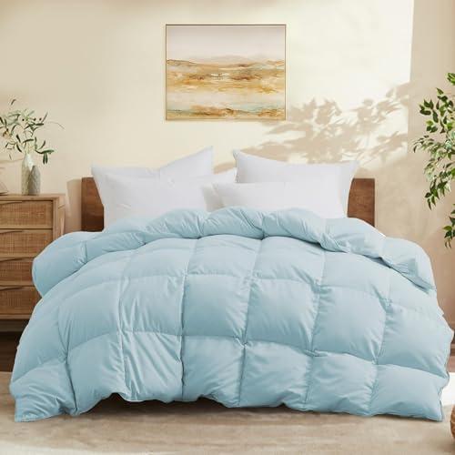 Joysoul King Size Down Comforter - All Season Ultra Soft Goose Down & Feather Fiber Fill, Luxury Hotel Blue Duvet Insert with Corner Tabs (104" X 88"), Blue