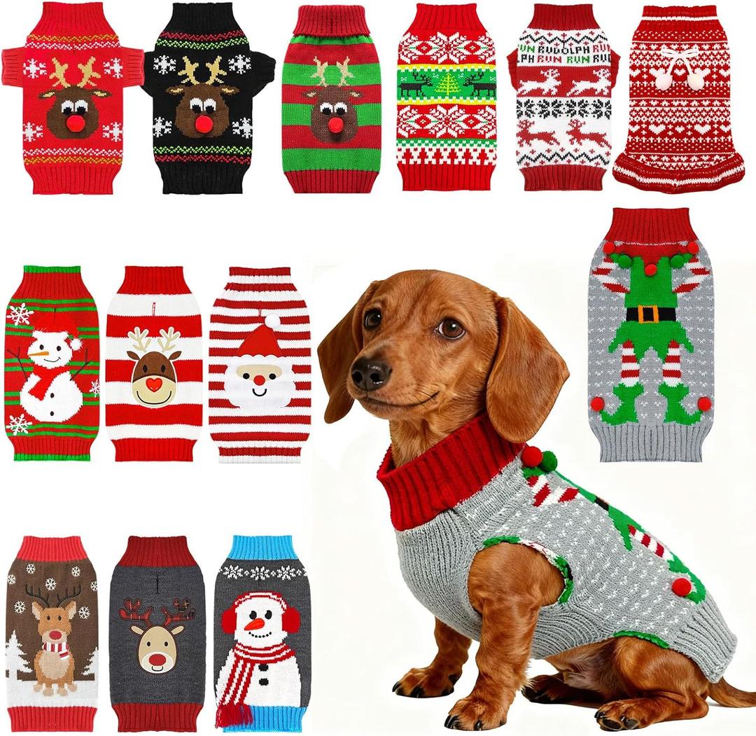 AXIIJGL Dog Christmas Costume Elf Outfits for Dogs with Leash Hole Small Dog Christmas Outfits Pullover Gray Clothes Clothes for Dachshund Chihuahua Frenchie